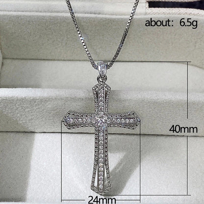 Huitan Hip Hop Cross Necklace for Women with Dazzling CZ Stone Luxury Silver Color Cool Neck Accessories Party Trendy Jewelry Good Vibrations
