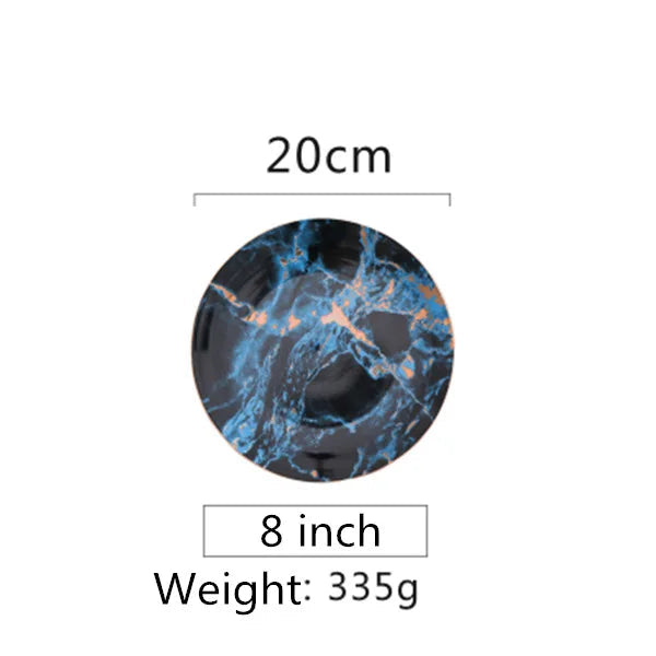 European Style Marble Plates Ceramic Dinner Set Gold Inlay Porcelain Dessert Plate Steak Salad Snack Cake Plates Tableware Good Vibrations