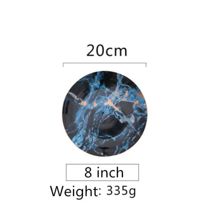 European Style Marble Plates Ceramic Dinner Set Gold Inlay Porcelain Dessert Plate Steak Salad Snack Cake Plates Tableware Good Vibrations