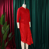 D559 Trendy Spring Dresses Women Casual Elegant Lace Patchwork Three Quarter Sleeve O-Neck Office Lady Dress African Dress Good Vibrations