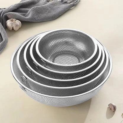 Hot Selling Kitchen Gadgets Stainless Steel Colander Dense Hole Basket Fruit Vegetable Basket Good Vibrations