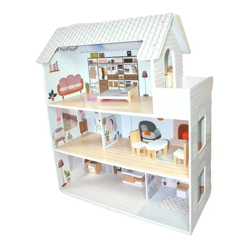 Exterior Wall Doll Mansion Pretend House Toy Set Simulation Play House Wooden Mini Doll Furniture House Toy Good Vibrations