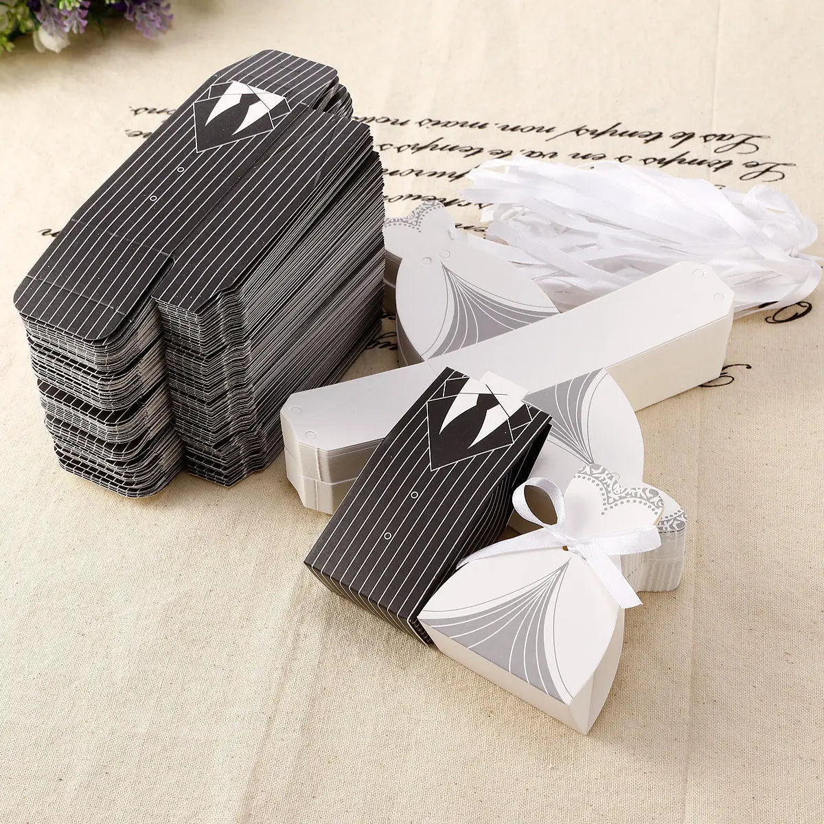 20/30pcs Bride And Groom Candy Box Wedding Favor And Gifts Box Sweet Bags With Ribbon Wedding Decoration Souvenirs Party Decor Good Vibrations
