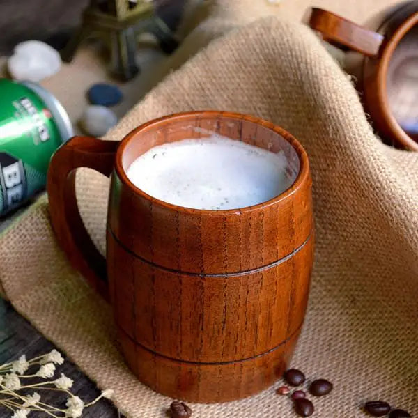 Wood Mug Wooden Coffee Beer Mugs Wood Cup Handmade Tea Cup With Handle For Coffee Milk Tea Drinks, Travel Outdoor Camping Use Good Vibrations