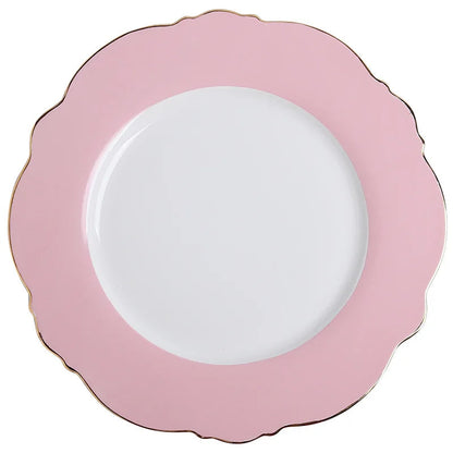 Creative  Ceramic Plate Pink Wave Point Simple Flat Plate Western Steak Plate Girl Heart Set  Irregular Golden Girl Good Vibrations