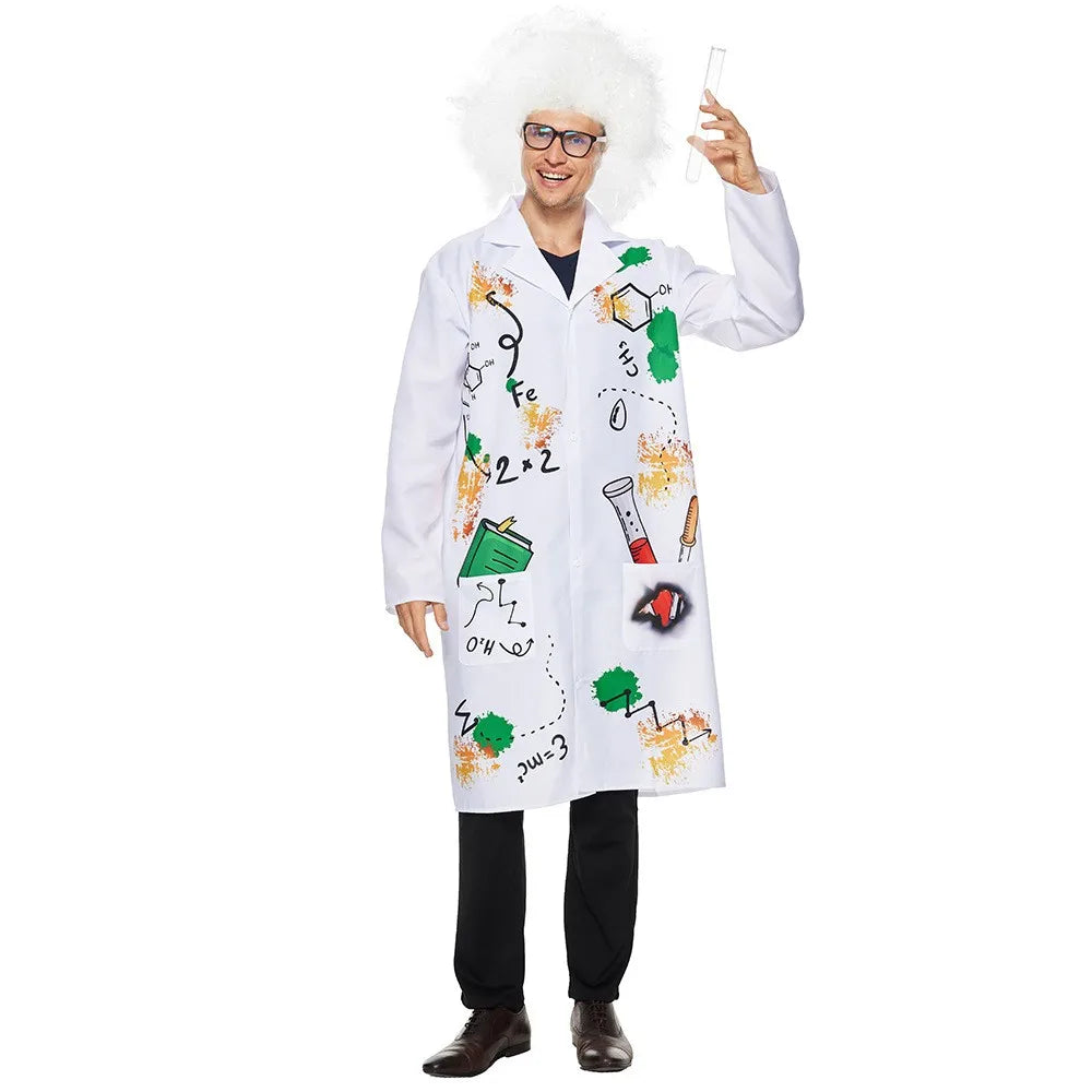 Family Halloween Costume Mad Scientist Costume With Wig White Unisex Lab Uniform Carnival Party Purim Stage Performance Props Good Vibrations