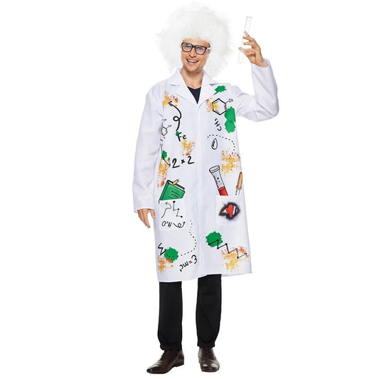 Family Halloween Costume Mad Scientist Costume With Wig White Unisex Lab Uniform Carnival Party Purim Stage Performance Props Good Vibrations