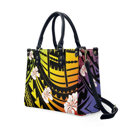 Customized Luxury Leather Women Handbag Hawaii Tribal Polynesian Tattoo Print Pu Leather Purse Shoulder Bag Lightweight Tote Bag Good Vibrations
