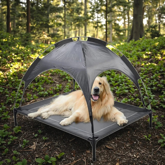 Eco-Friendly Outdoor Dog Bed Canopy Gray UV Resistant Summer Camping Tent Portable Removable Beach Cot for Dogs Cats Solid Good Vibrations