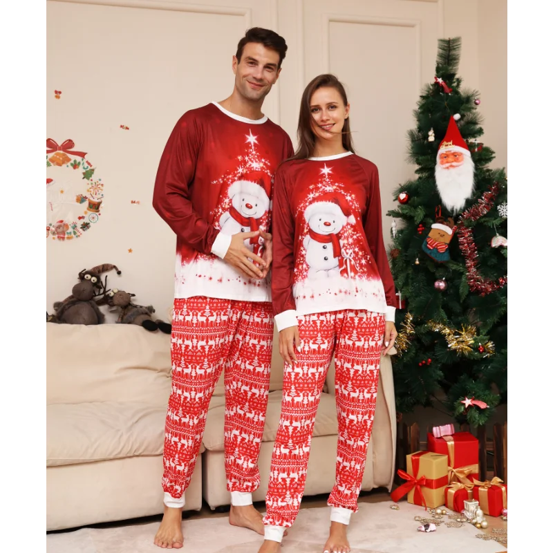 2023 New Cartoon Snowman Deer Pajamas Matching Christmas Outfit for Kids Family Christmas Pajamas Good Vibrations