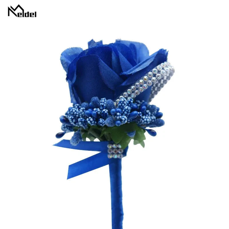 Meldel Wedding Corsages and Boutonnieres Artificial Roses Silk Groom Boutonniere Flower Groomsman Buttonhole Mariage Accessories Good Vibrations
