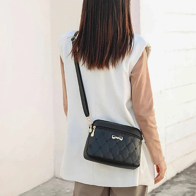 New Arrival Simple Shoulder Bags for Women Embroidery Heart Crossbody Purse Female Leather Black Handbag Small Messenger Bag Good Vibrations