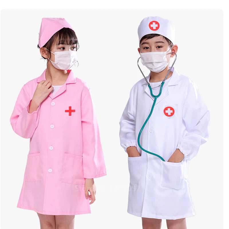 Simulation doctor nurse work Children Uniform Cross Coat Halloween Costume Kids Cosplay Baby Toys Set Fancy Party birthday Good Vibrations