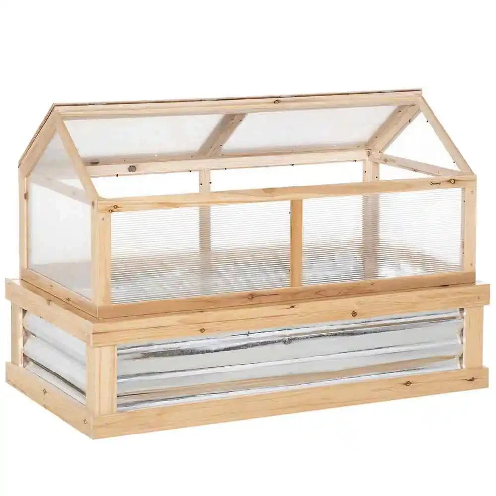 Raised Garden Bed with Polycarbonate Greenhouse, Wooden Garden Cold Frame Greenhouse,  48" X 24" X 32", Natural Good Vibrations