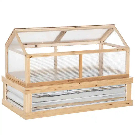 Raised Garden Bed with Polycarbonate Greenhouse, Wooden Garden Cold Frame Greenhouse,  48" X 24" X 32", Natural Good Vibrations