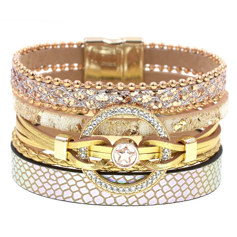 Charm Leather Bracelets For Women Trendy Boho bracelet Multilayer Wrap Bracelet women Female Jewelry Good Vibrations