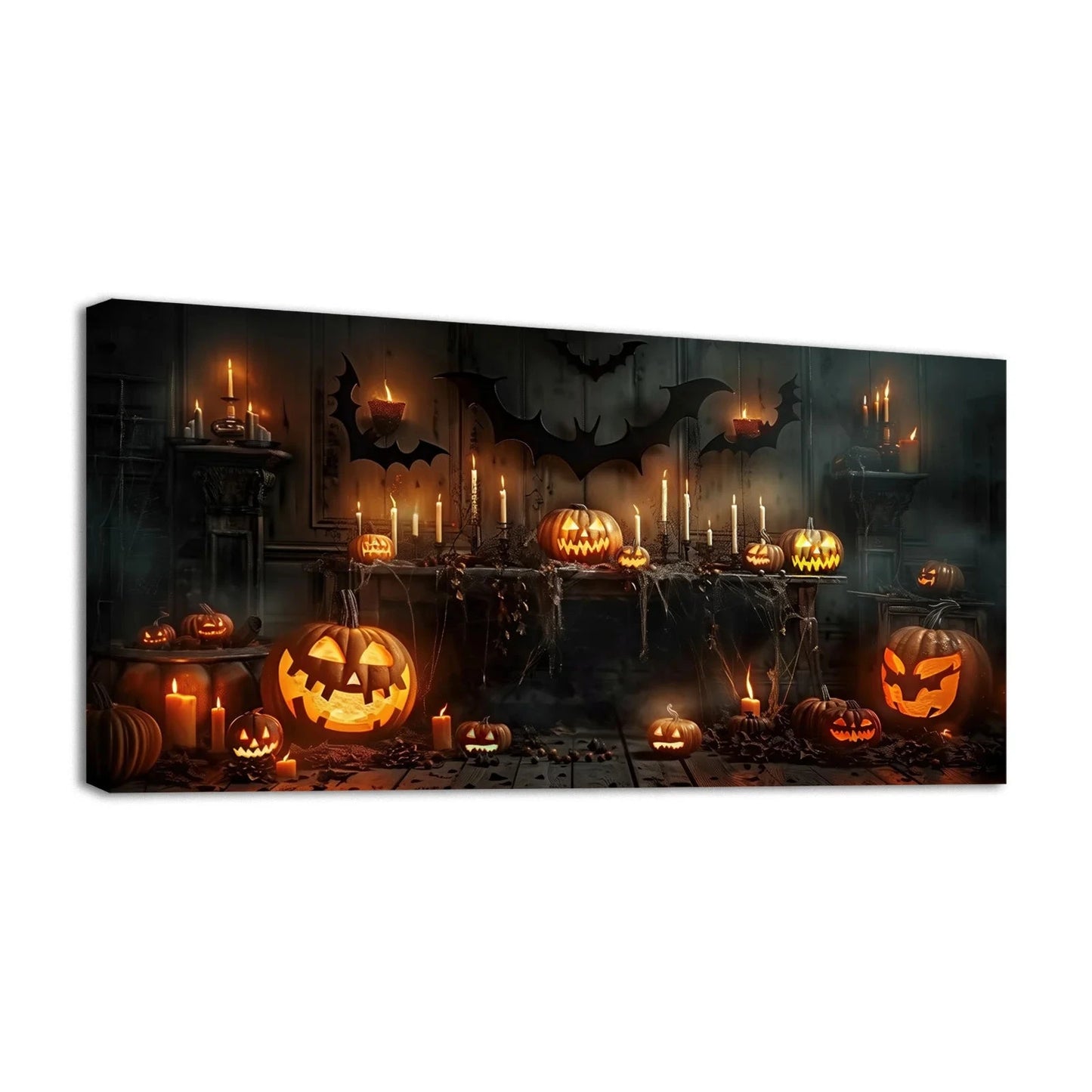 Spooky Halloween Scene Canvas Wall Art: Pumpkins, Bats & Candles Ideal Seasonal Spooky Decor Perfect for Halloween Home Decor Good Vibrations