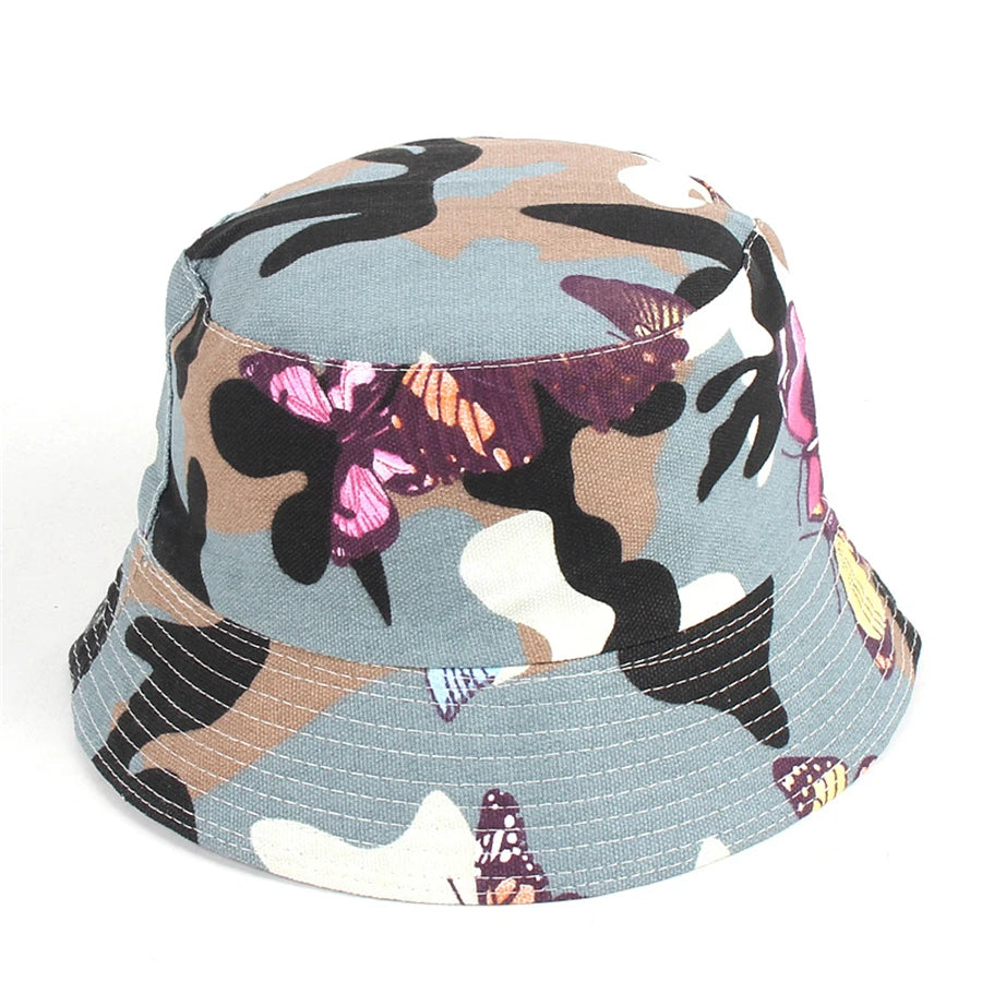22 Colors Printed Bucket Hat Unisex Ins Trend Flat Top Outdoor Fisherman Hats Men Sunshade Caps Summer Travel Sun Cap Wholesale Good Vibrations