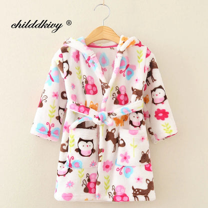 Boy and Girls Flannel Pajamas Robe Autumn and Winter Children Sleepwear Soft Hooded Kids Homewear 2-8 Years Good Vibrations