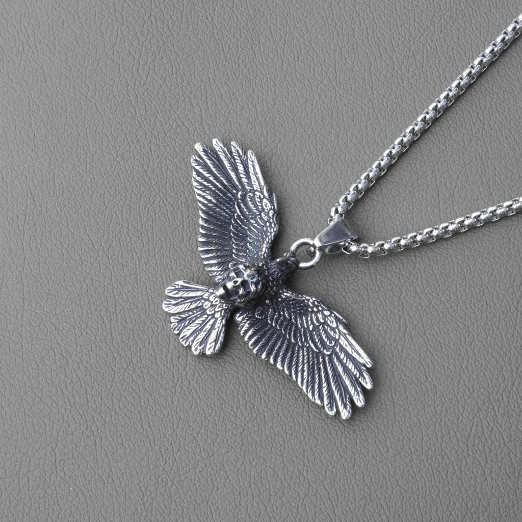 Retro Gothic Skull Face Eagle Pendant Stainless Steel Chain Necklaces Men's Hip-hop Jewelry