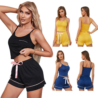 Girls Two-Piece Set Summer Short Shirt Pants Pajamas Solid Color Breathable 2 Pcs Cotton Pajamas for Women Set Good Vibrations