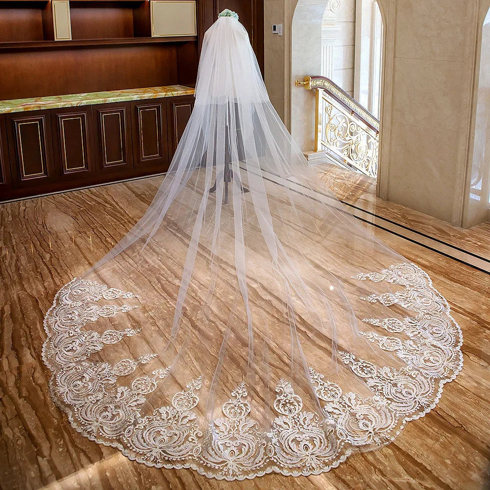 New Arrivals Appliques Lace Veil New Bride Wedding Dress Accessories 3 Meters Long Trailing Soft Veil Good Vibrations