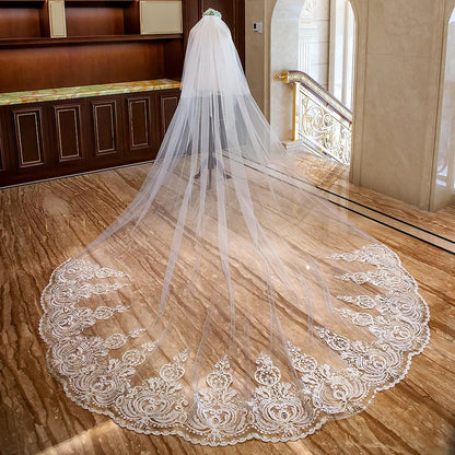 New Arrivals Appliques Lace Veil New Bride Wedding Dress Accessories 3 Meters Long Trailing Soft Veil Good Vibrations