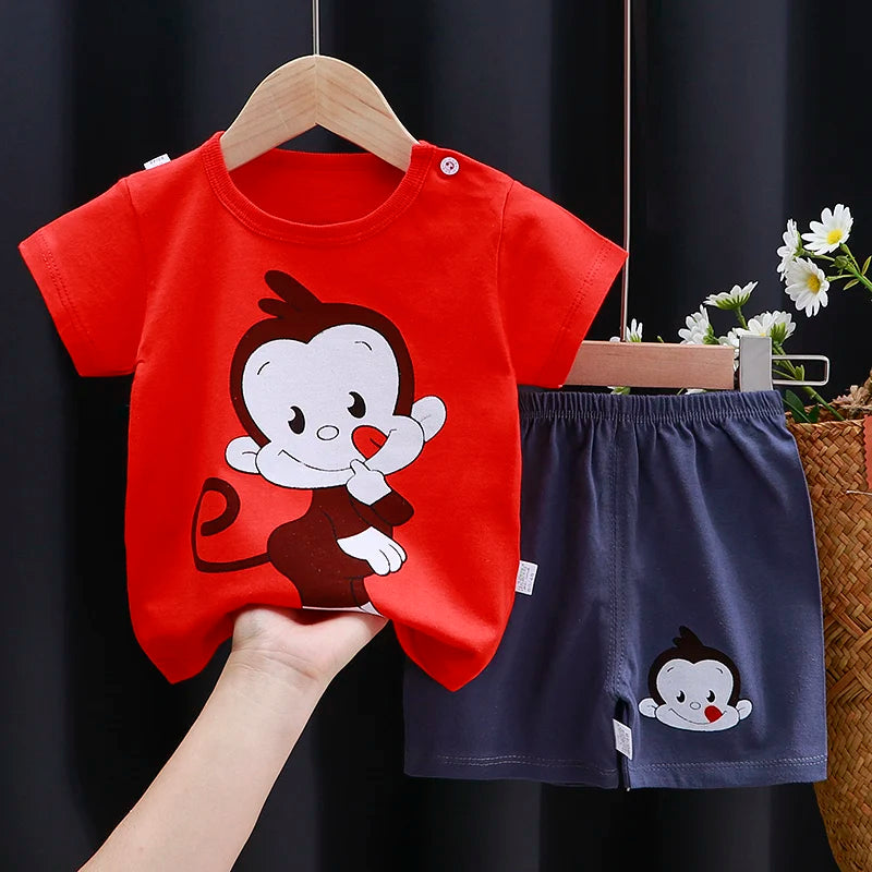 Kids Clothes Set Baby Boy/Girl T-Shirt + Shorts Summer Clothing Cotton Cartoon Casual Boys Tracksuit Children Baby Clothes Set Good Vibrations
