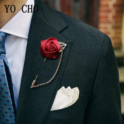 YO CHO Groom Boutonniere Corsage Pins Wedding Silk Flower Groomsman Boutonnieres Buttonhole Wedding Flowers Marriage Accessories Good Vibrations