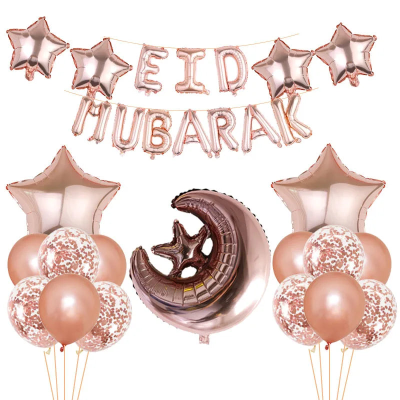 Eid Mubarak Balloons 2024 Ramadan Decorations for Home Moon Star Foil Balloon Muslim Aid Moubarak Kareem Festival Party Supplies Good Vibrations