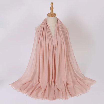 High Quality Viscose Cotton Hijab Shawls Plain Tassels Polyester Veils for Hijab Ladies Good Vibrations