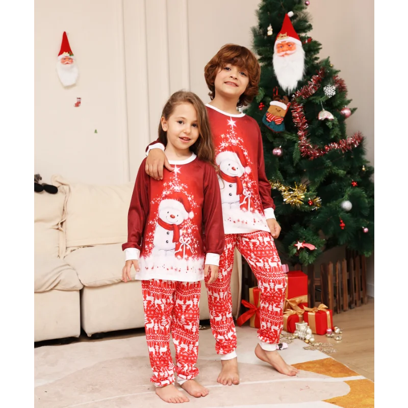 2023 New Cartoon Snowman Deer Pajamas Matching Christmas Outfit for Kids Family Christmas Pajamas Good Vibrations