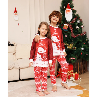 2023 New Cartoon Snowman Deer Pajamas Matching Christmas Outfit for Kids Family Christmas Pajamas Good Vibrations