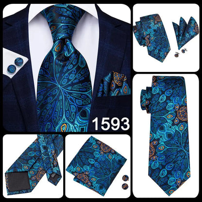 Hi-Tie Navy Blue Solid Paisley Silk Wedding Tie For Men Hanky Cufflink Mens Necktie Set Business Party New Design Dropshipping Good Vibrations