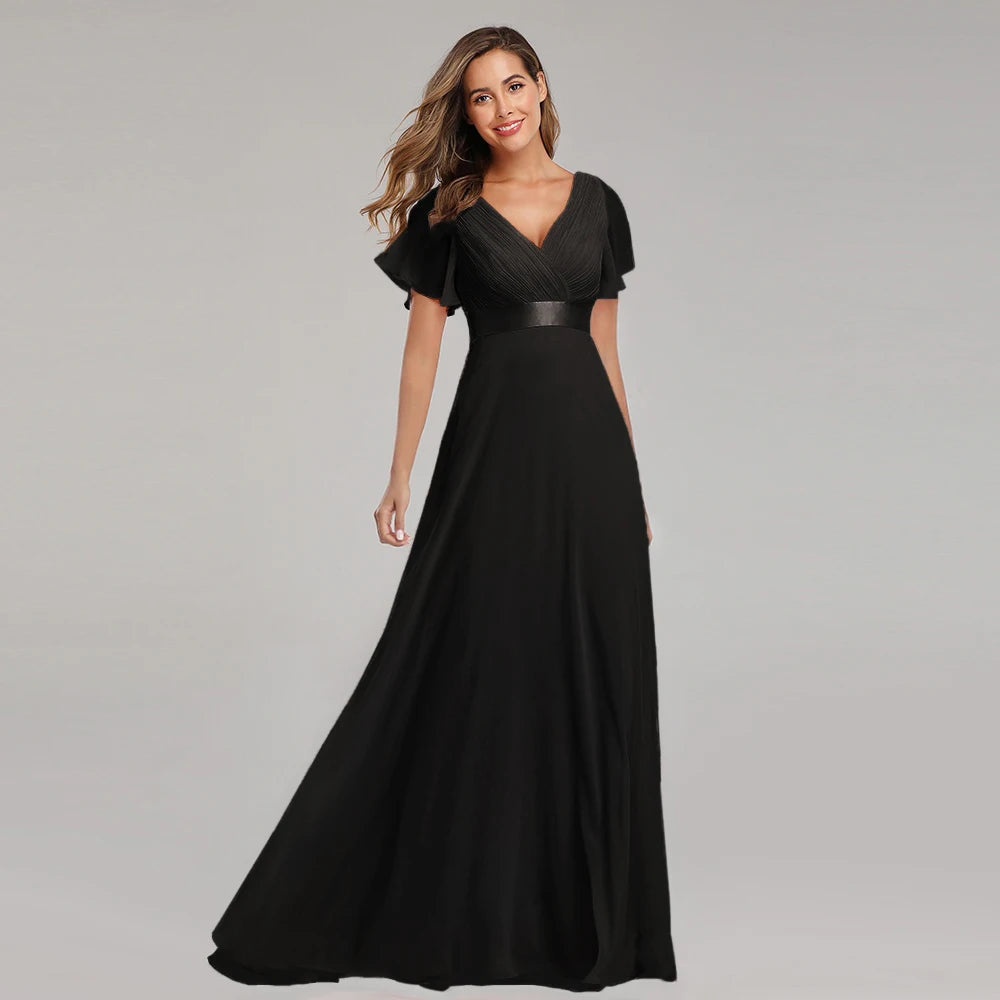 Evening Dresses XUCTHHC Elegant V-Neck Ruffles Chiffon Formal Evening Gown  Robe Vestidos De Fiesta Dress for Wedding Party Good Vibrations