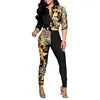 Wholesale Two Piece Set Women Outfits Office Ladies Long Sleeve Print Shirt and Long Pants 2 Piece Casual Pants Set Good Vibrations