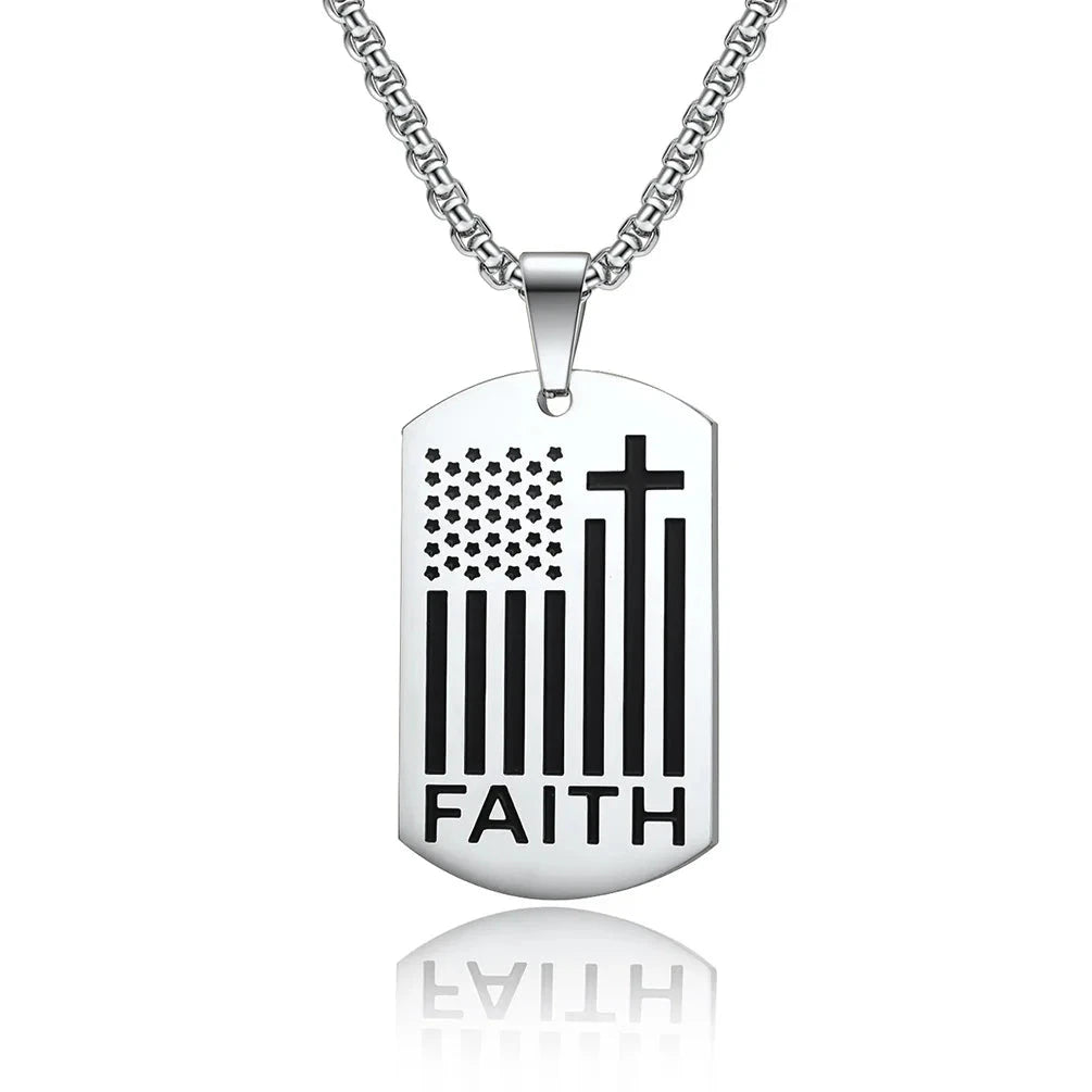 Bible Cross Necklace Dog Tag Pendant Inspiring Strengthening Courage Scripture Necklaces for Men Religious Jewelry Good Vibrations