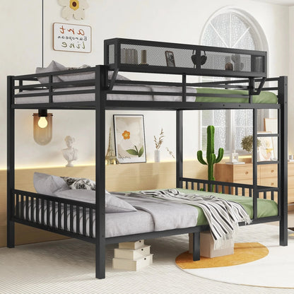 Modern Black Over Queen Metal Bunk Bed with Adjustable Ladder and Slats for Adults and Teens Good Vibrations
