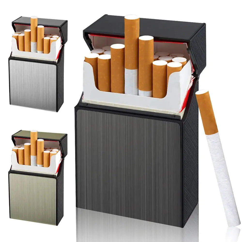 Portable metal cigarette case with 20pcs capacity for storage and protection.
