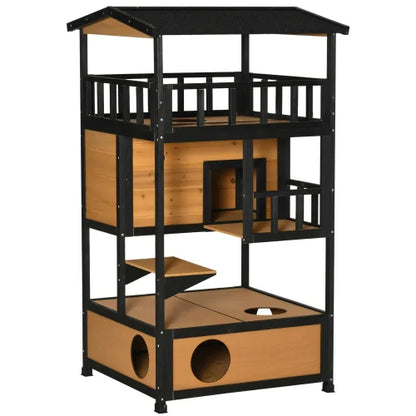FCJ Outdoor Wooden Playhouse for Cats Wild Cat Shelter Kitten Tree Good Vibrations