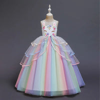 Kids Unicorn Girl Dresses Flower Appliques Princess Dresses Children Wedding Birthday Party Costume Evening Formal Gown Good Vibrations