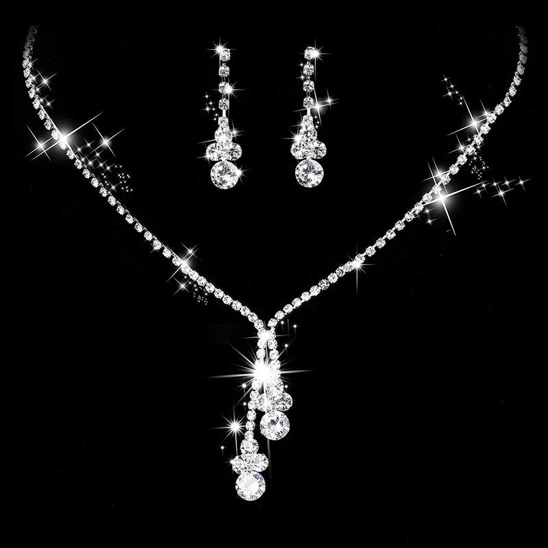 Fashion Crystal Bride Jewelry Set Rhinestone Silver-plated Wedding Dress Banquet Necklace Earring Set Ladies Gift Good Vibrations Adult Super Store
