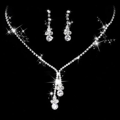 Fashion Crystal Bride Jewelry Set Rhinestone Silver-plated Wedding Dress Banquet Necklace Earring Set Ladies Gift Good Vibrations Adult Super Store