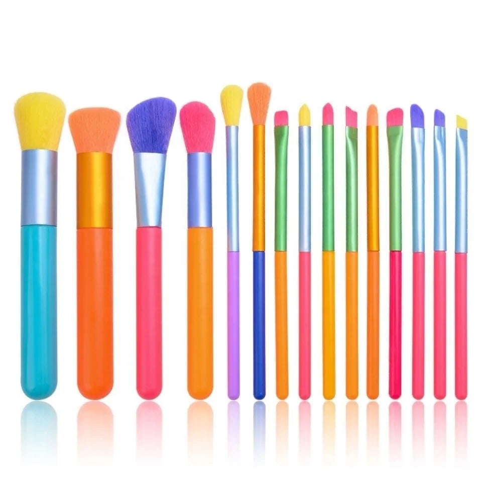 Makeup Brushes 15Pcs Colourful Makeup Brush Set Premium Synthetic Face Powder Kabuki Foundation Eye Shadow Make up Brush Kit Good Vibrations
