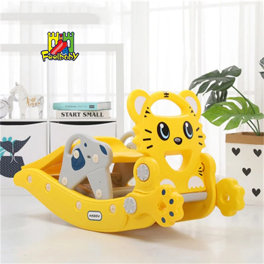 Feelbaby Indoor Plastic Playhouse for 2-8 Years Old Kids Multi-Function Deformation Rocking Horse Slide Adventure Park Garden Good Vibrations