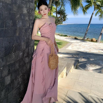 Roman V-Neck Tunic Slim Casual Maxi Dress For Women Lace Dress