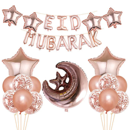 Eid Mubarak Balloons 2024 Ramadan Decorations for Home Moon Star Foil Balloon Muslim Aid Moubarak Kareem Festival Party Supplies Good Vibrations