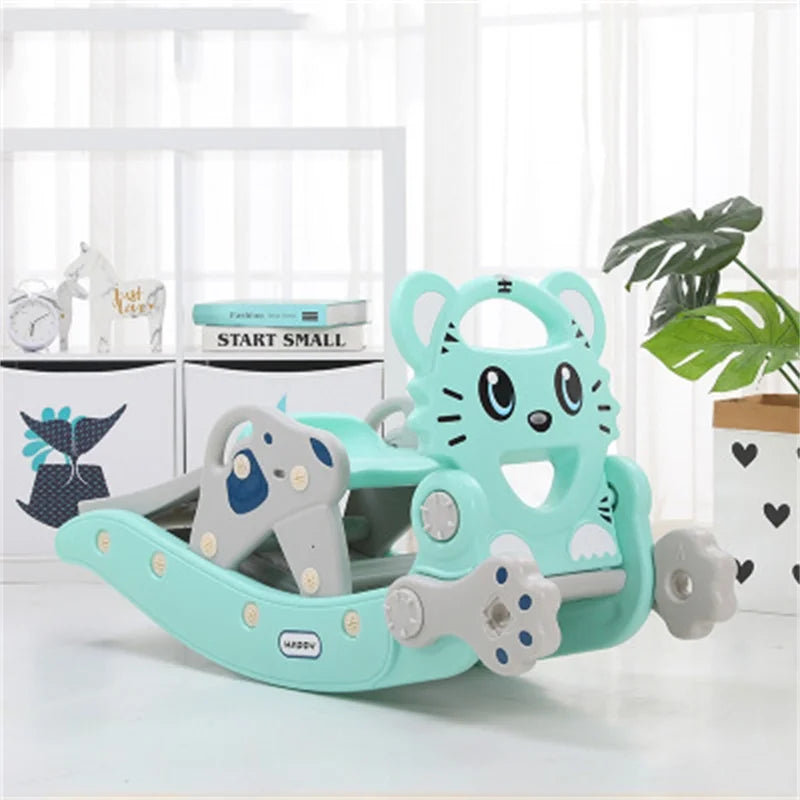 Feelbaby Indoor Plastic Playhouse for 2-8 Years Old Kids Multi-Function Deformation Rocking Horse Slide Adventure Park Garden Good Vibrations