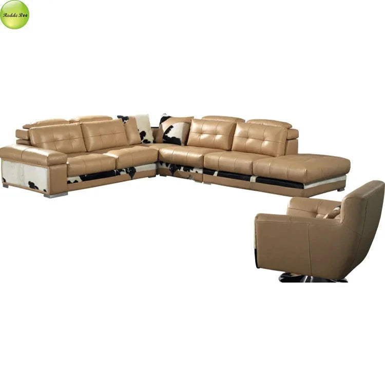 Luxury Big Size Black Real Comfortable Leather Seven Seater Full L Shape Sofa Good Vibrations
