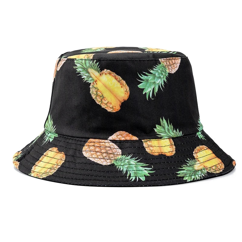 Hot Sale Unisex Bucket Hats Summer Double-sided Wear Fruit Printing Women Cap Outdoor Sun Hat Men Classic Panama Bucket Hat Good Vibrations